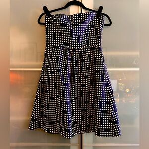 Gap Geo Print Polka Dot Linen Blend Strapless A-line Dress, Navy, Size 4 EUC